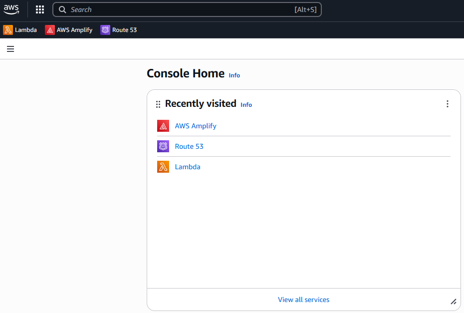 AWS console homepage