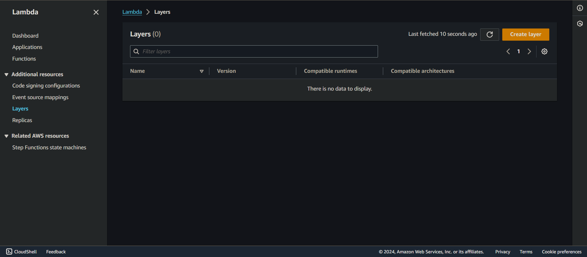 Lambda Layer page on AWS