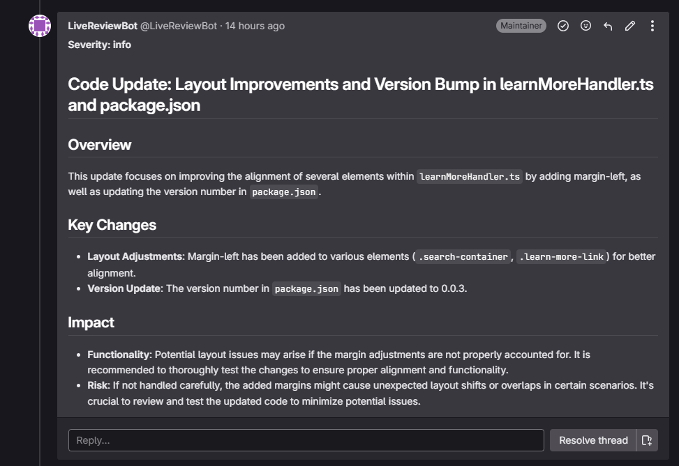 Comments in MR Thread