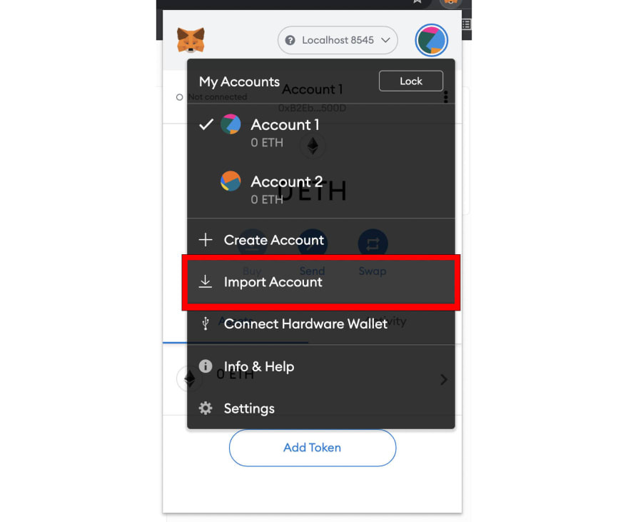 MetaMask import account