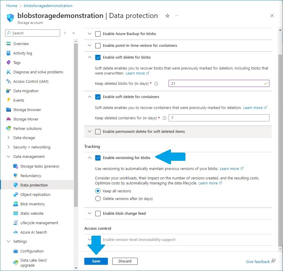Enabling versioning