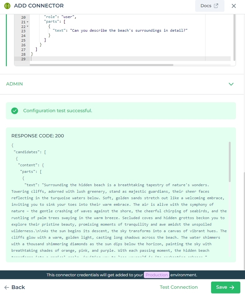 test and Save connector