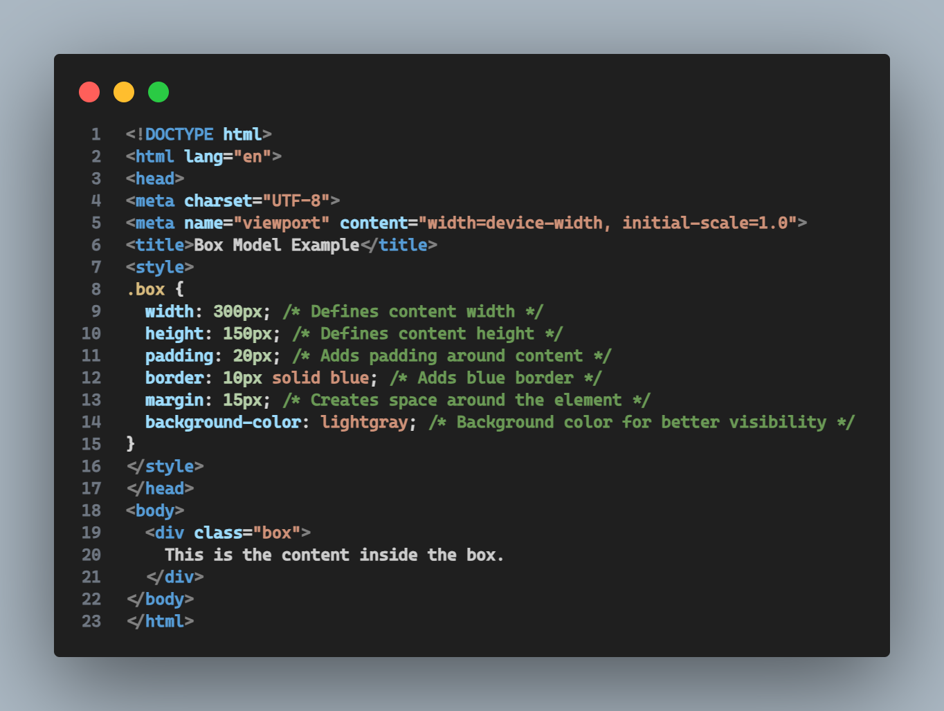 code snippet that generate standard box model example
