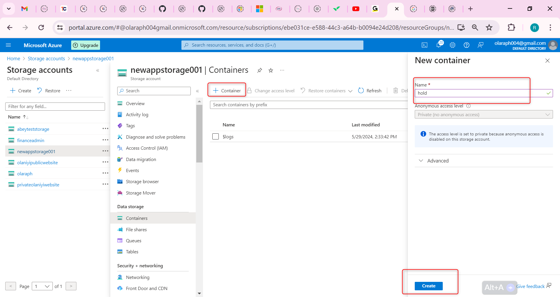 Create a container called hold