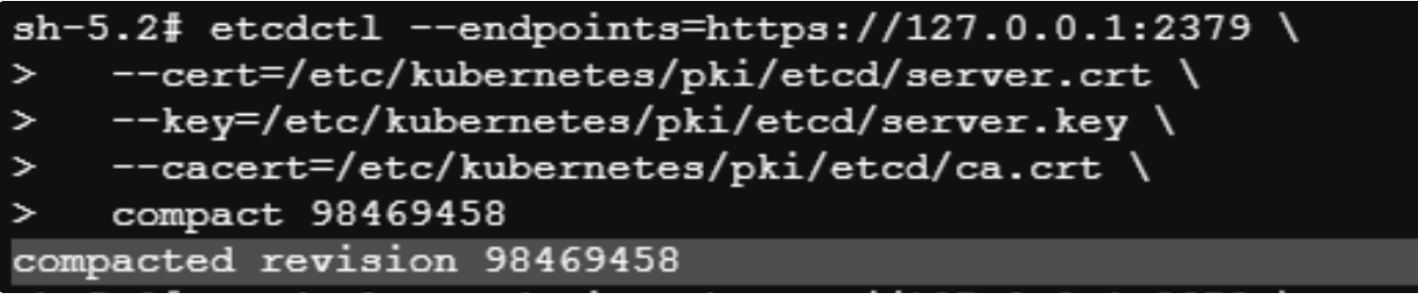 Image showing compacted etcd output
