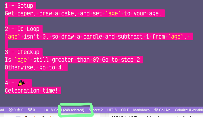 Image of text highlighted and showing 248 characters were selected