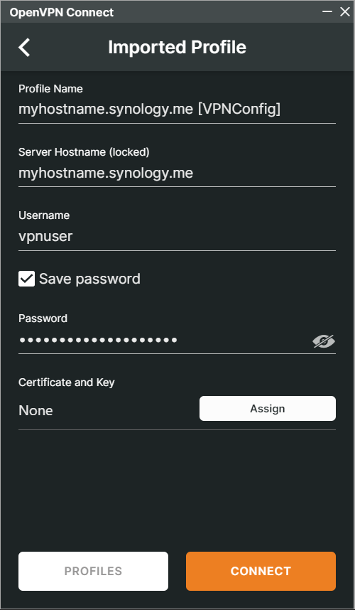 Enter VPN Username and Password