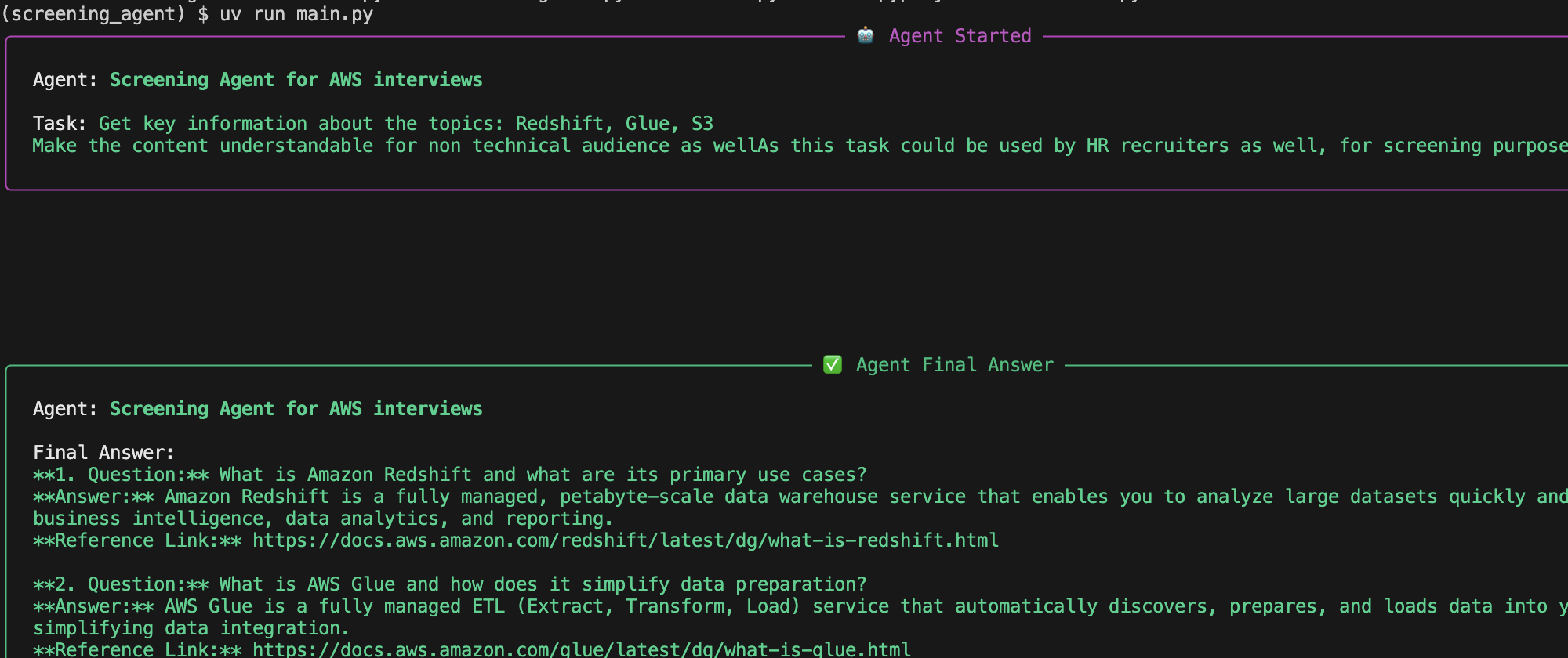 Screenshot of cli output