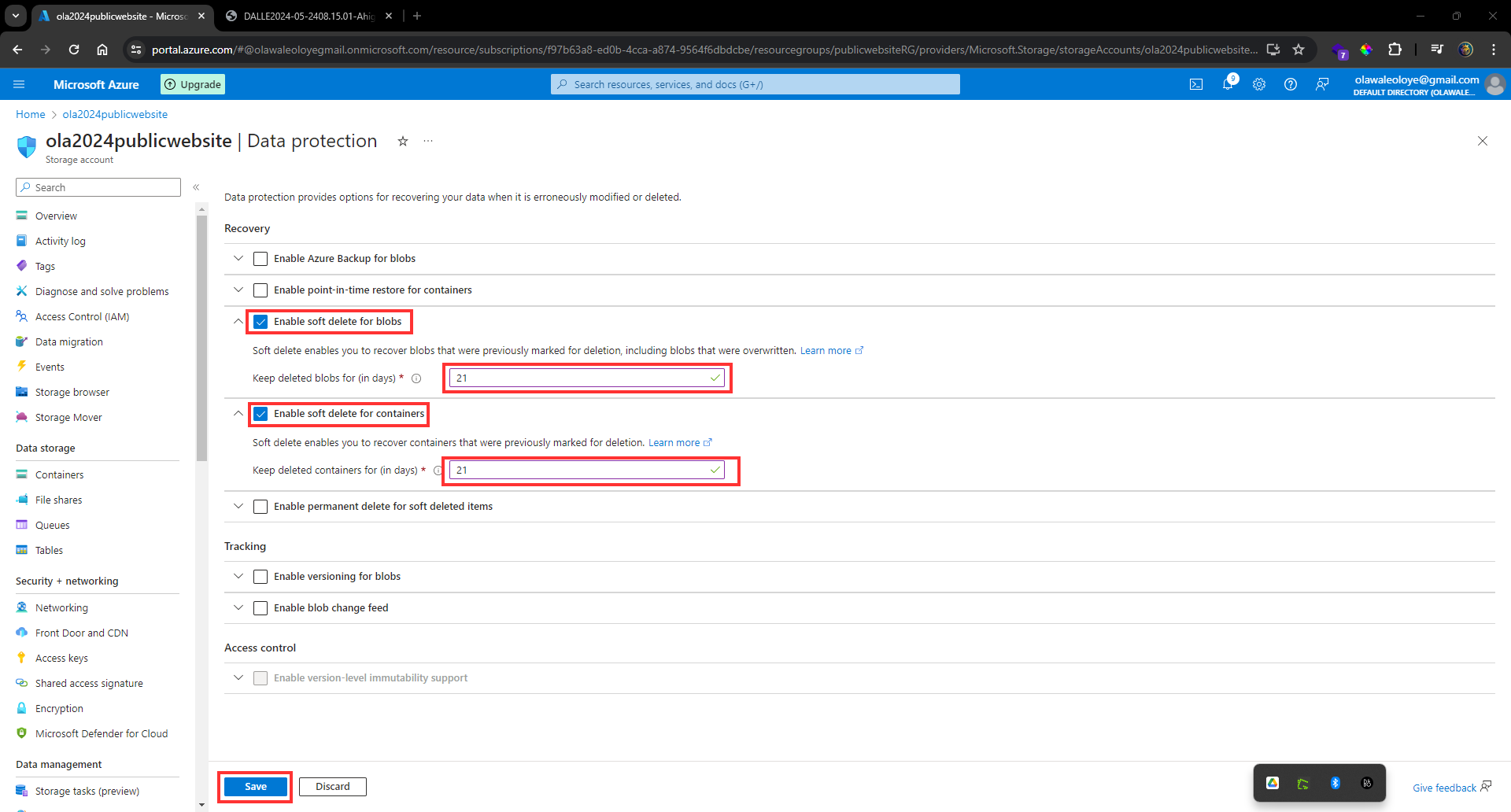 Enable soft delete for blobs