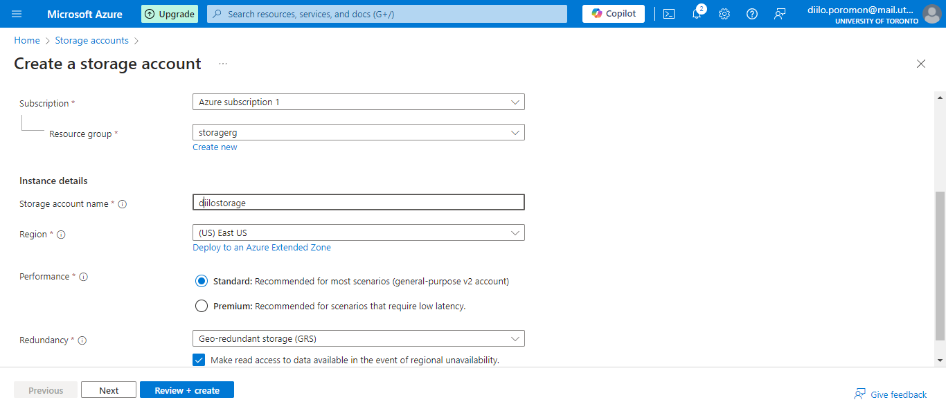 storage account creation