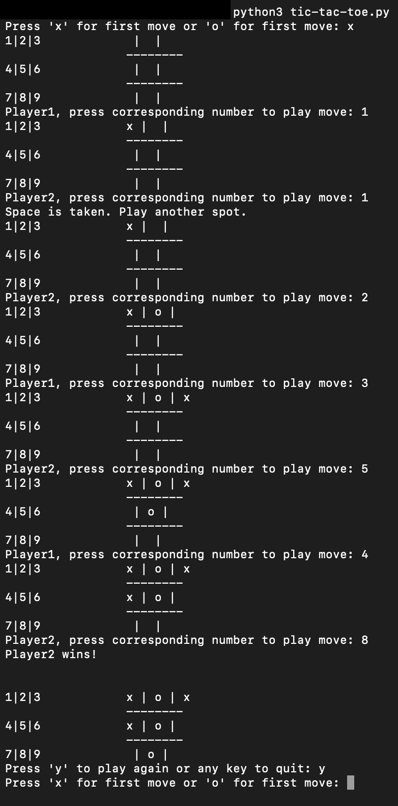 Tic Tac Toe on terminal