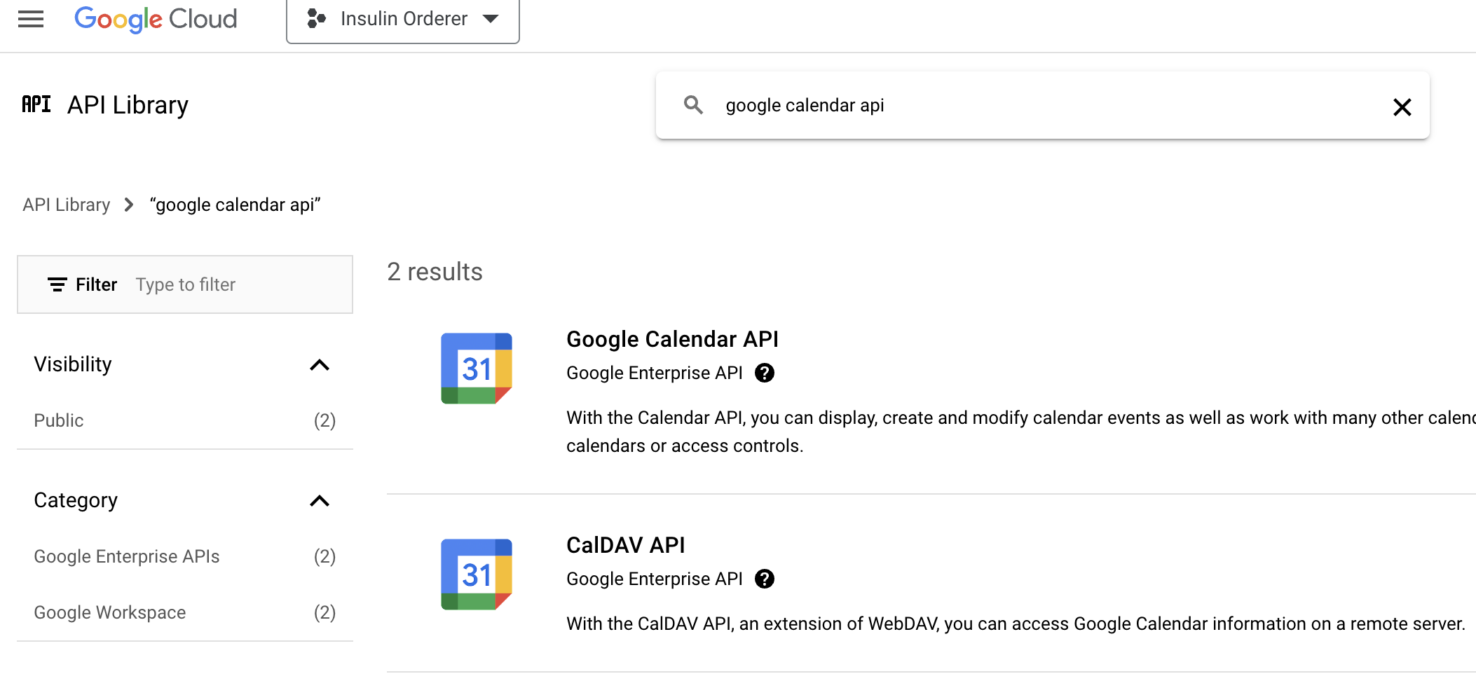 Look for the Google Calendar API