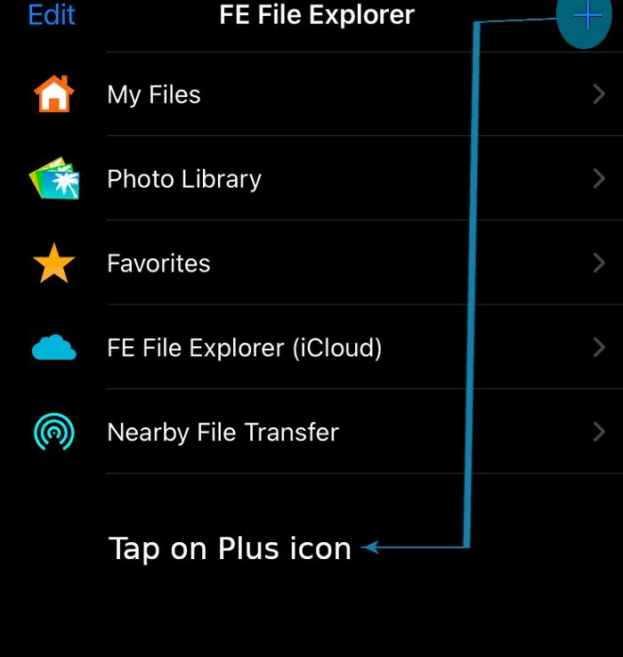 Image displaying the plus icon on FE file explore application