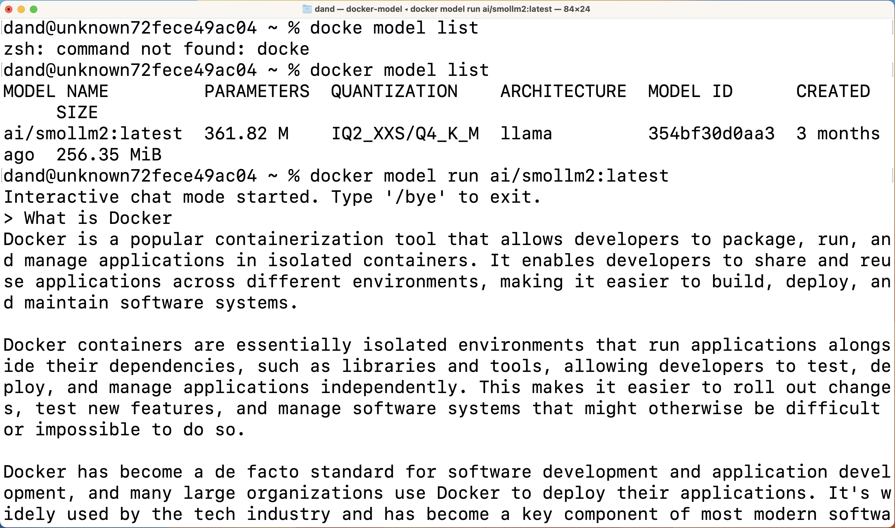 Docker model running locally