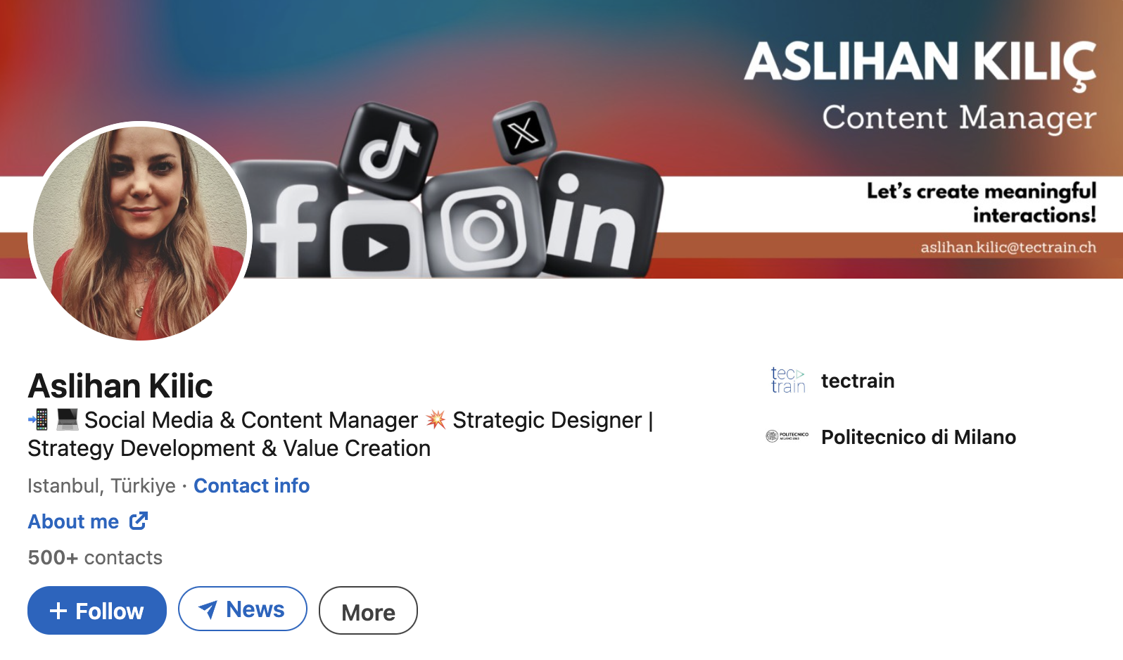 LinkedIn account Aslihan Kilic