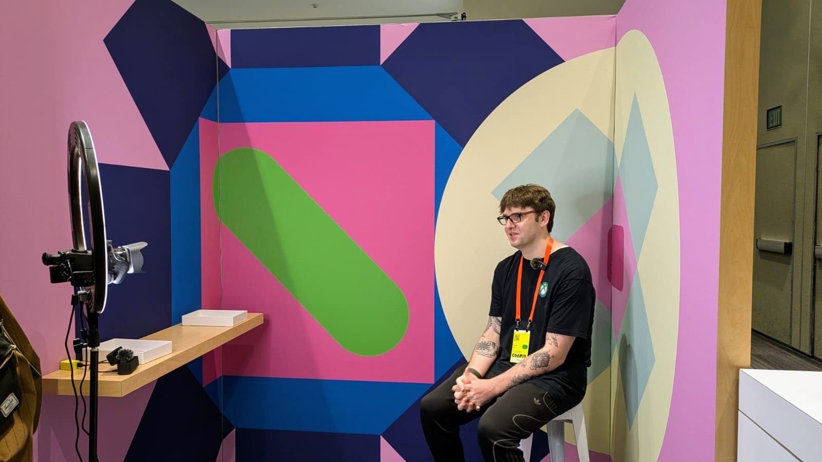 Person sitting in a research both