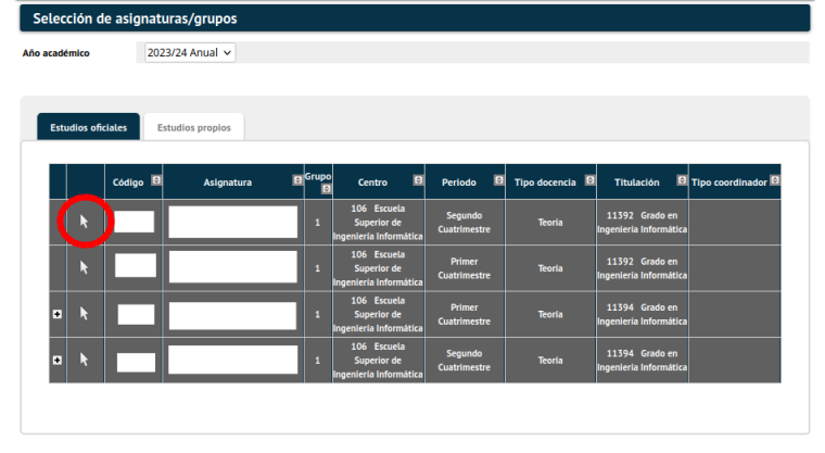 Grupos y asignaturas