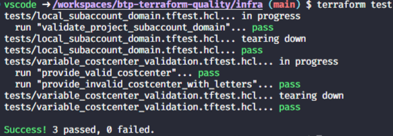 Terraform test output of second unit test