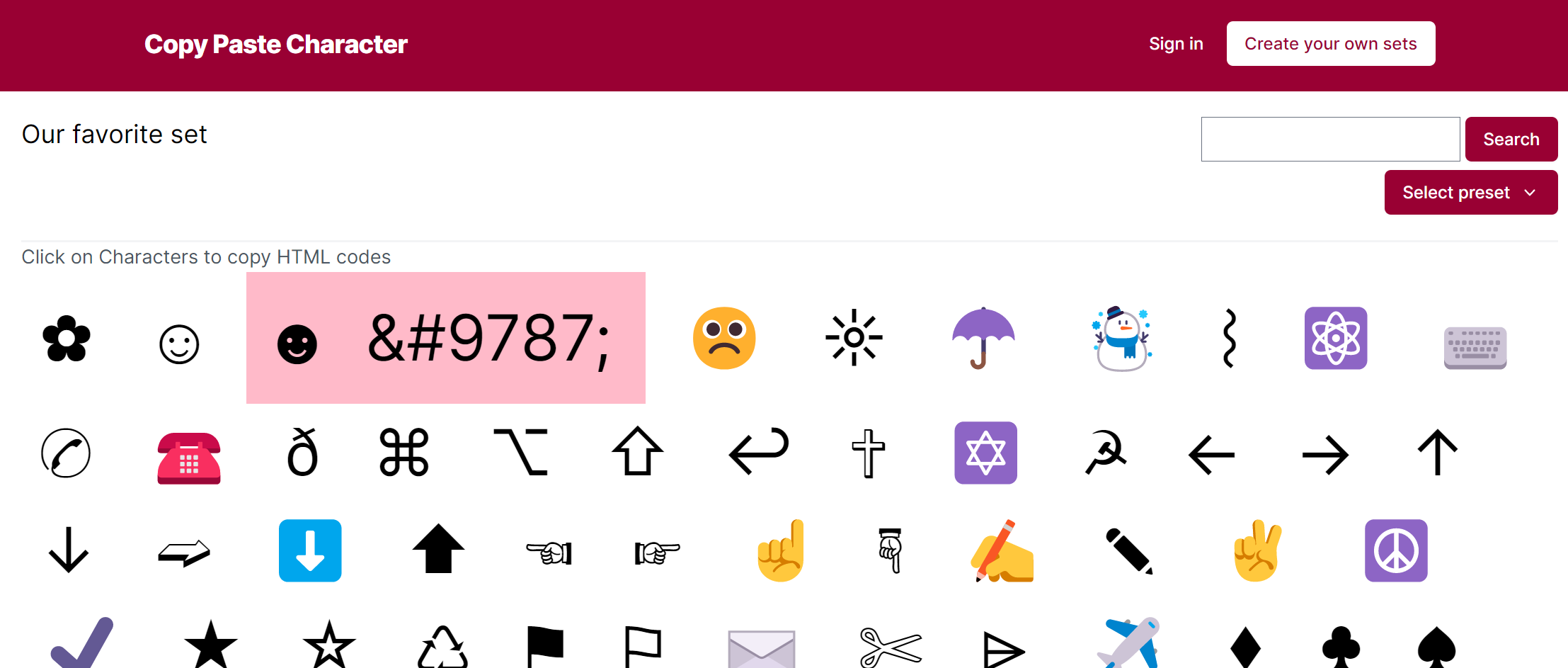 Copy paste characters