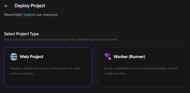 Select Web Project as project type