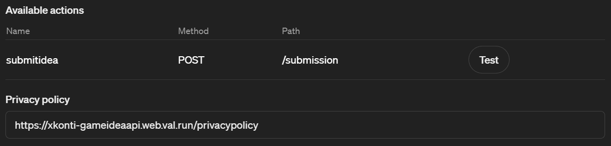 Privacy policy URL field