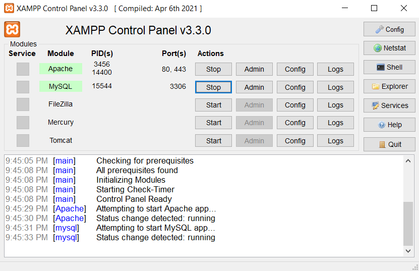Start the PHP and MySQL server with XAMPP