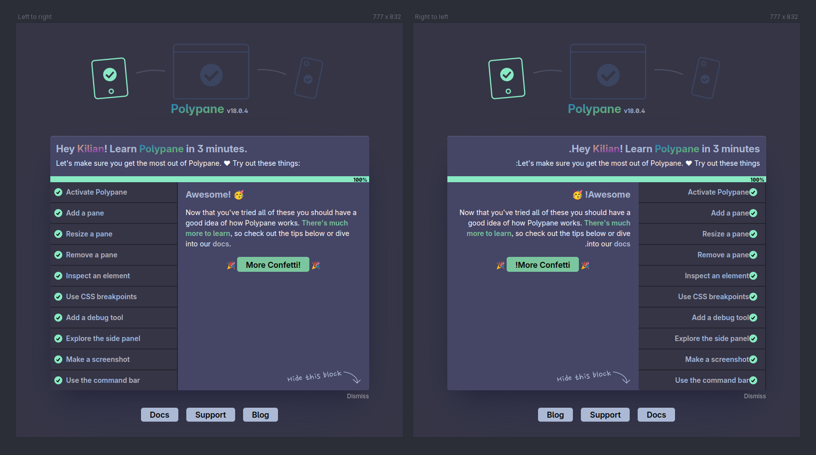 Two panes, one with ltr and one with rtl.
