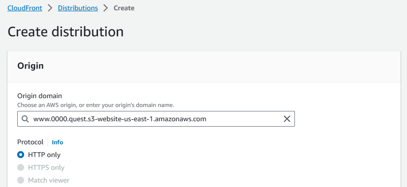 AWS Cloudfront origin settings screenshot