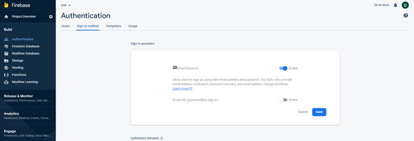 Firebase authentication page