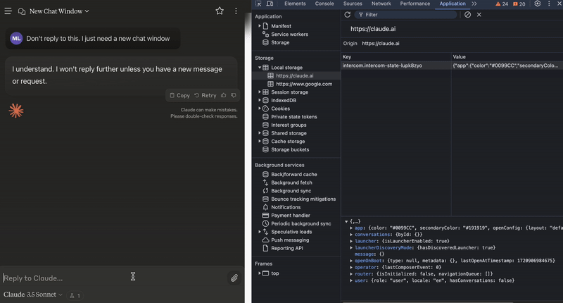 Claude saving prompt into local storage