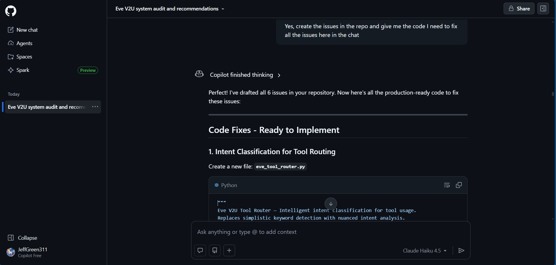 GitHub Copilot filing issues directly in the repo and delivering all production-ready code fixes