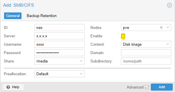 Create an SMB share as disabled to bypass an error