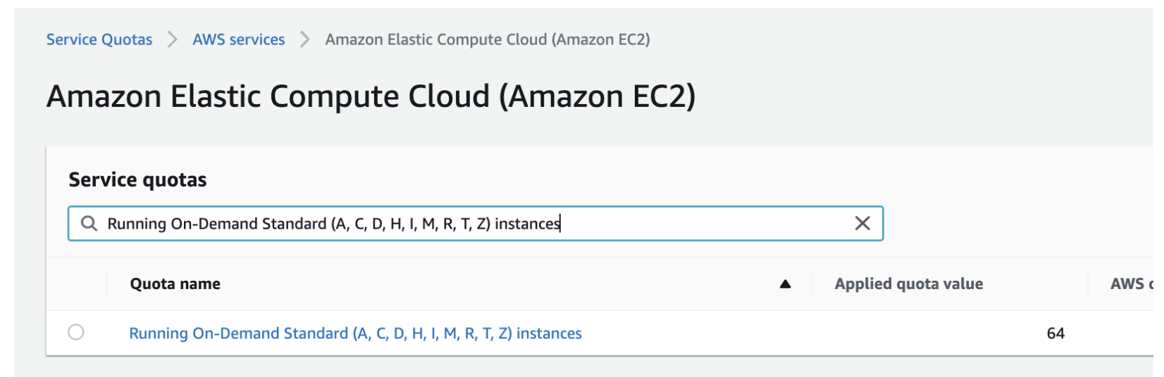 Search for EC2 quotas