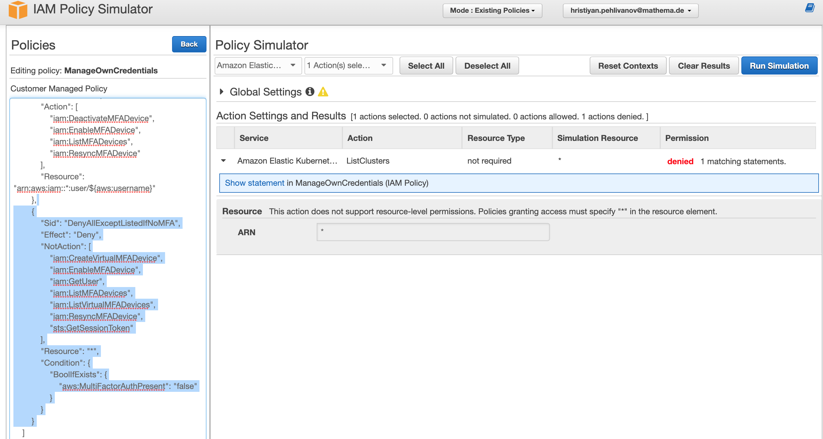Simulated eks call denied