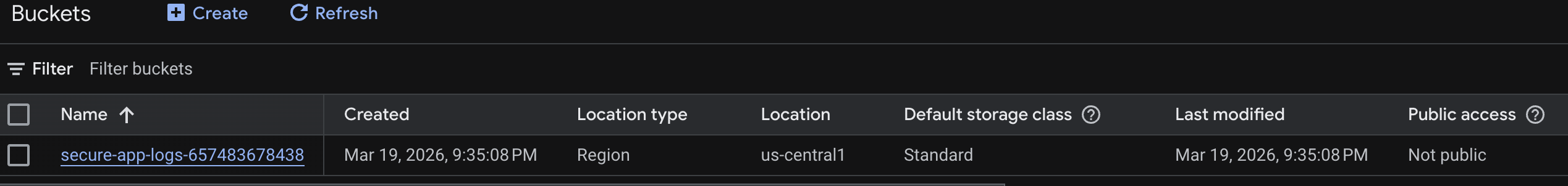 Bucket configuration screenshot
