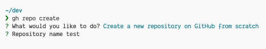 The GitHub CLI prompting for a name for the repository