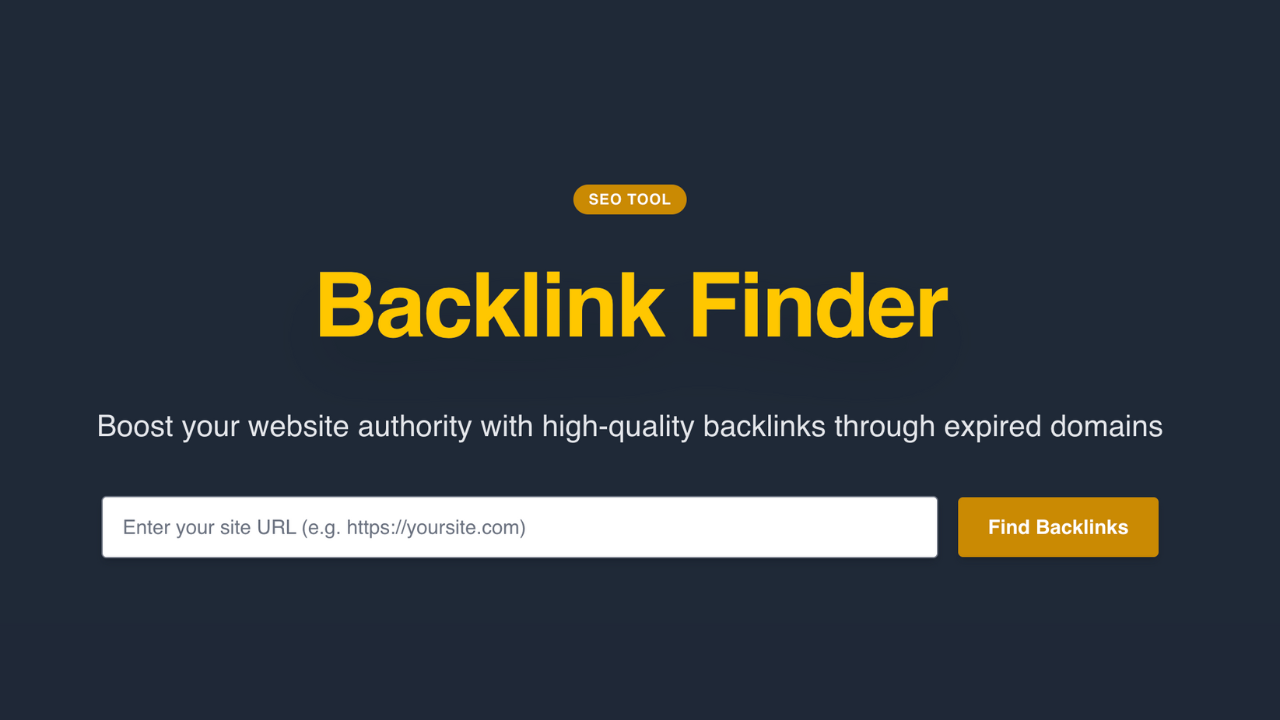 Backlinks Finder Tool for finding backlinks by URL