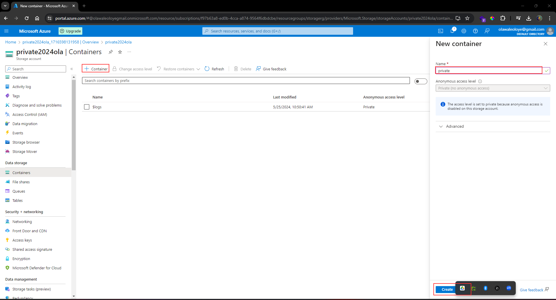 private storage container