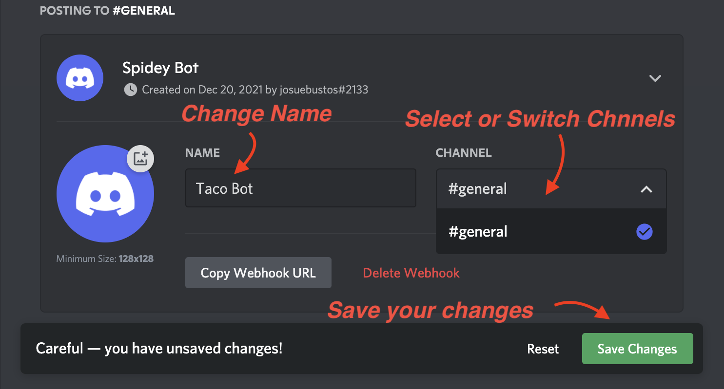 change webhook settings