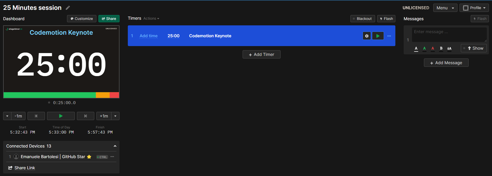 StageTimer Dashboard