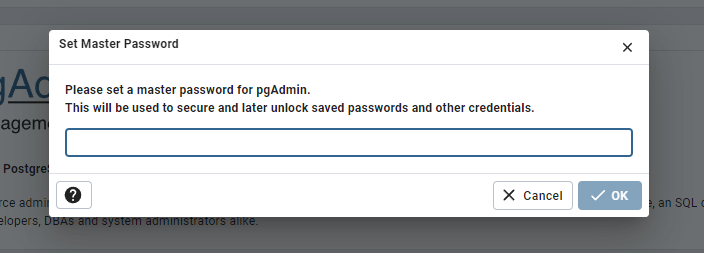 setting master password for pdAdmin4 docker extension