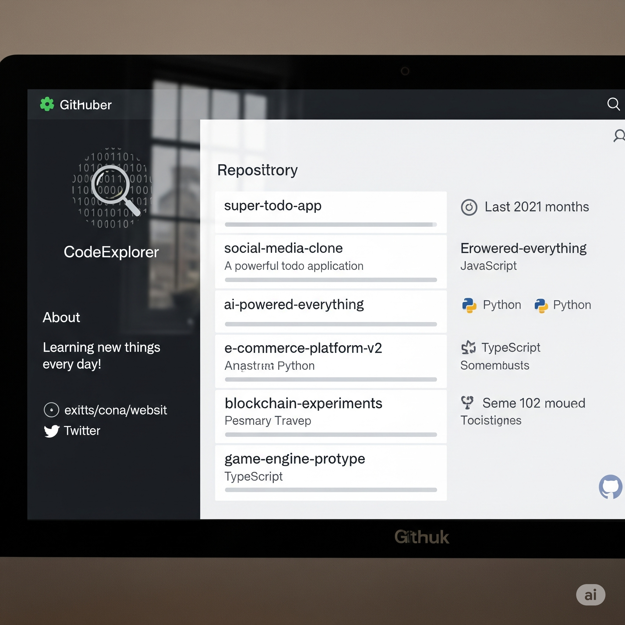 Screenshot of a GitHub profile showing multiple unfinished repositories