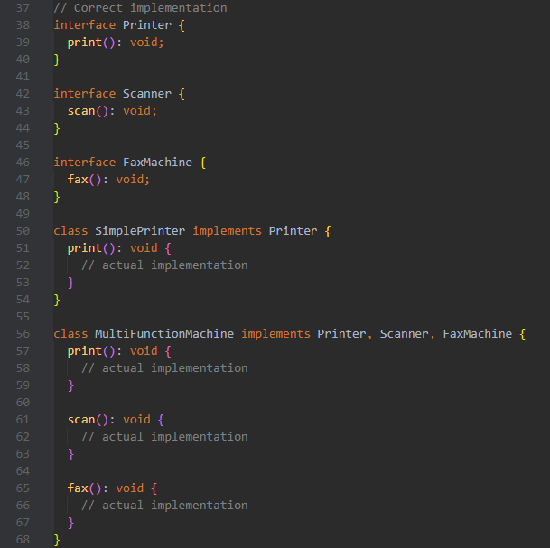 Interface Segregation Principle code example 2