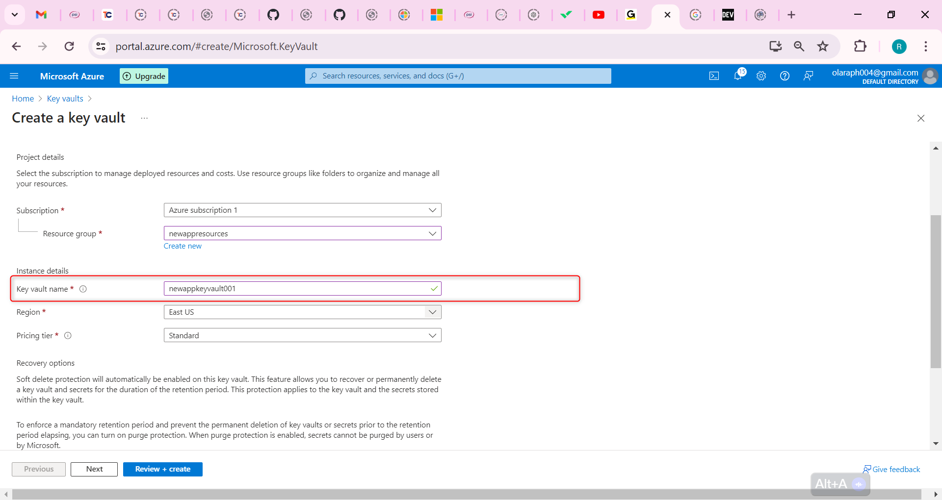 name for the key vault