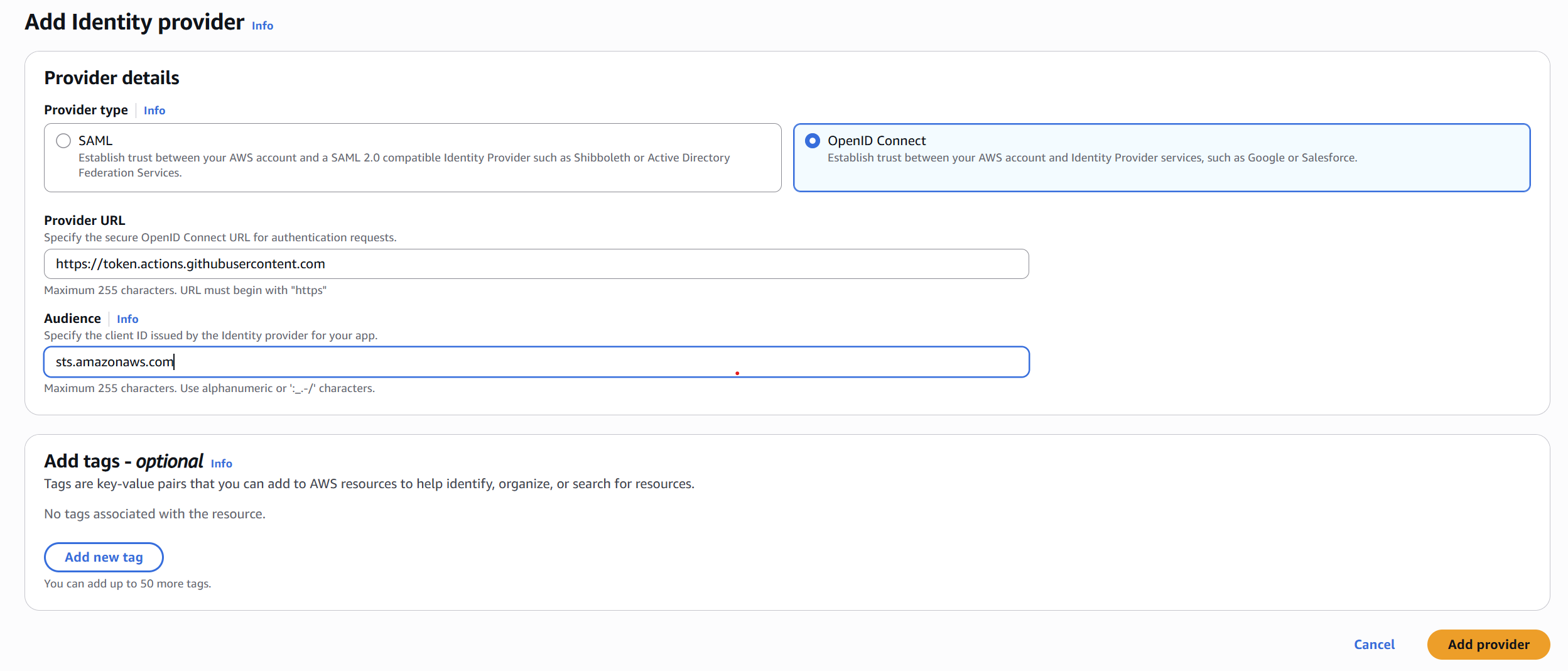 IAM Identity Provider setup with OpenID Connect for GitHub Actions