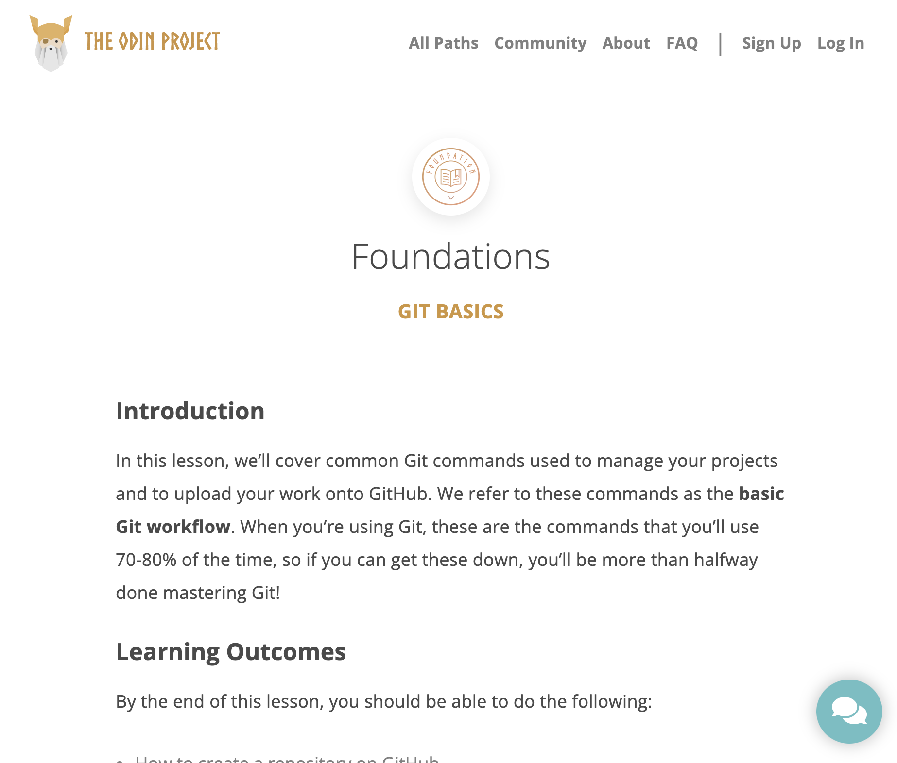 Screenshot of The Odin Project page