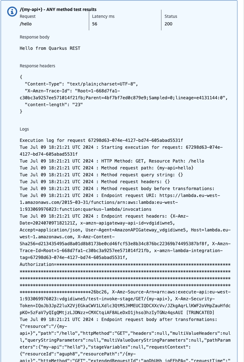 API Gateway response
