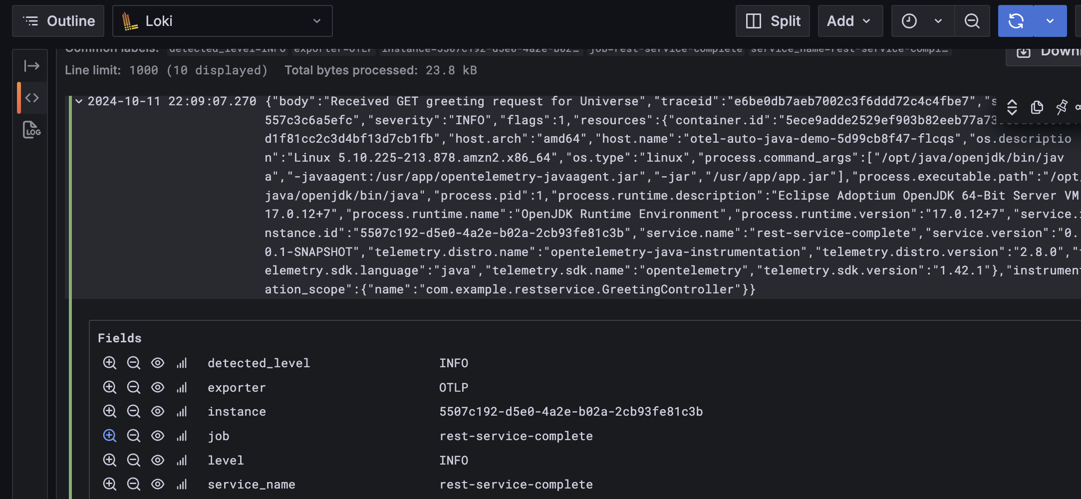 Logs preview