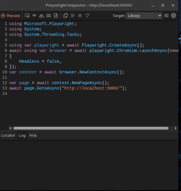 Playwright Codegen의 검사 창