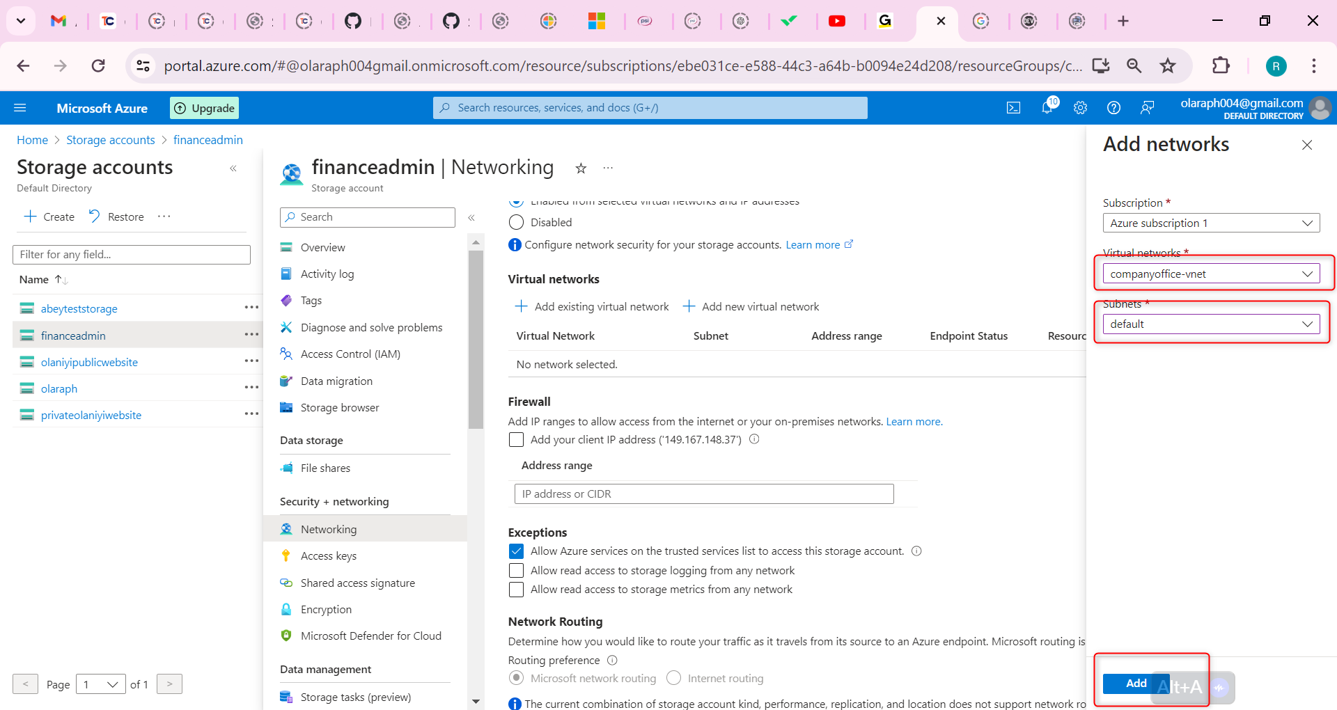 Select your virtual network and subnet
